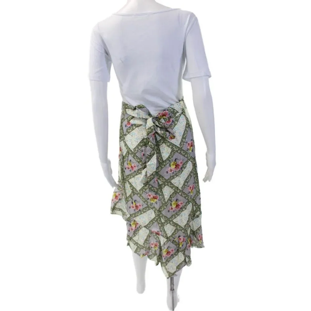 Playa Lucila Womens Cotton Textured Floral Printed Midi Skirt Cream Size S